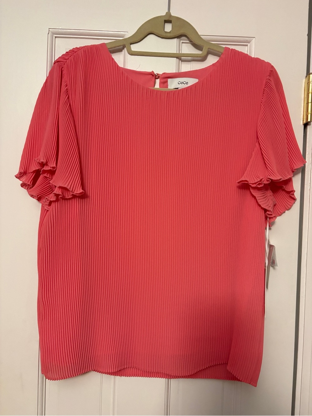 CeCe Pleated Flutter Sleeve Blouse